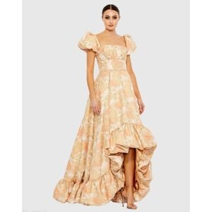 NWT MAC DUGGAL [ 12 ] 68276 Floral Print Puff Sleeve‎ High Low Brocade Gown